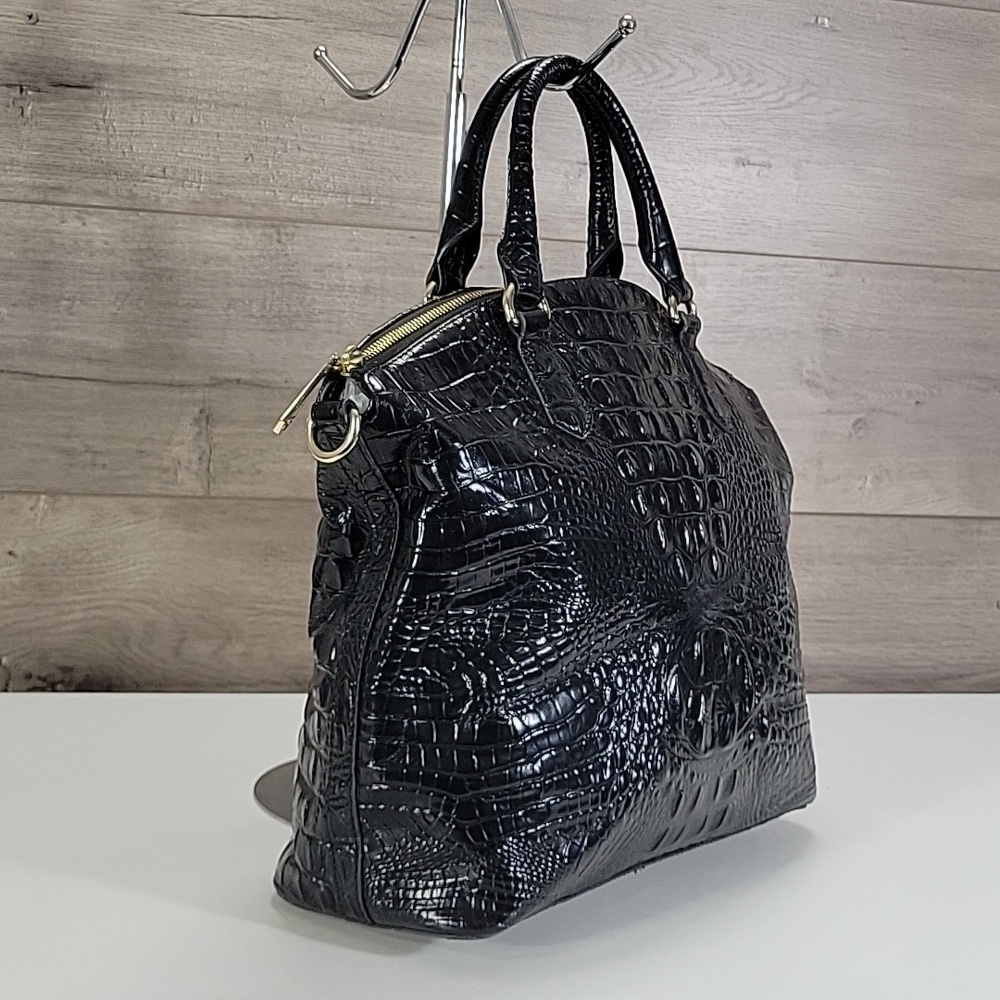 Brahmin Black Croc-Embossed Leather Tote Bag - Stylish Women's Handbag - Picture 2 of 15